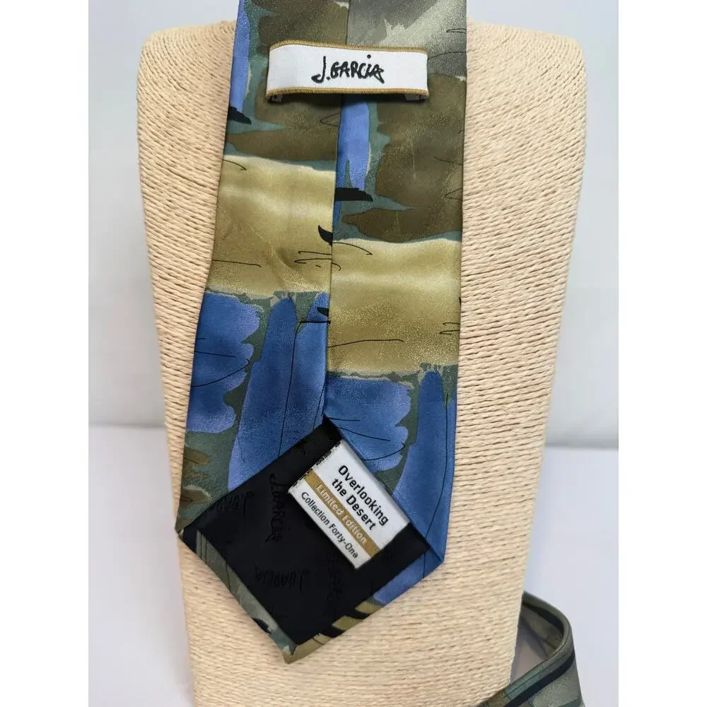 J Garcia Overlooking the Desert Silk Tie Collection 41 Olive Blue Limited Ed